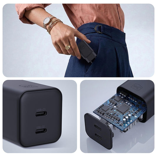 Punjač za mrežu 3MK Hyper, 45W, 2 x USB-C, Crni