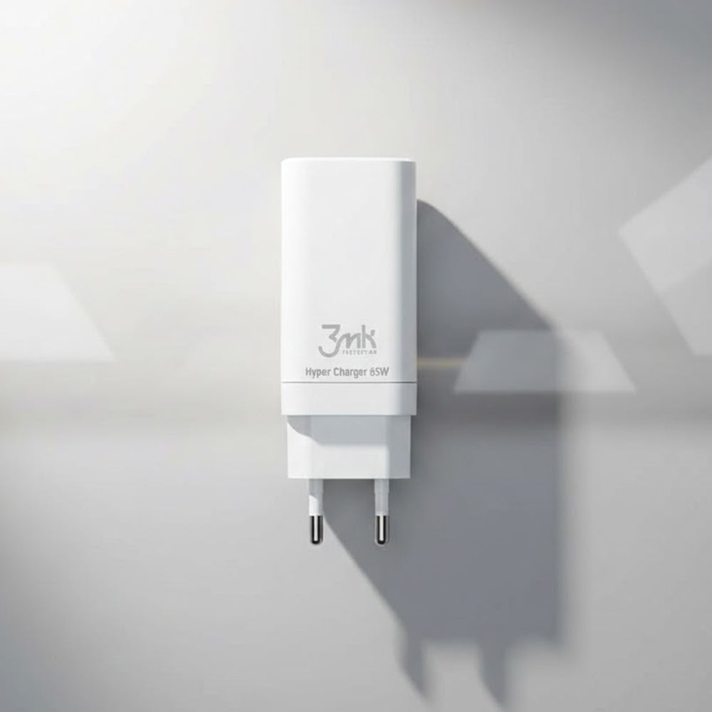 Punjač Mreže 3MK HyperCharger, 65W, 5A, 1 x USB-A - 2 x USB-C, Bela
