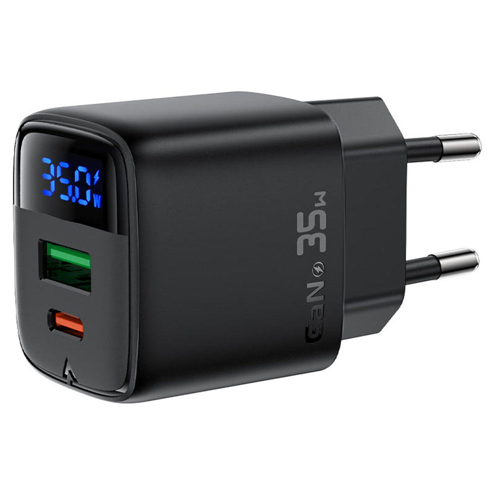 Punjač mreže Acefast A116 Display, 35W, 3A, 1 x USB-A - 1 x USB-C, Crni