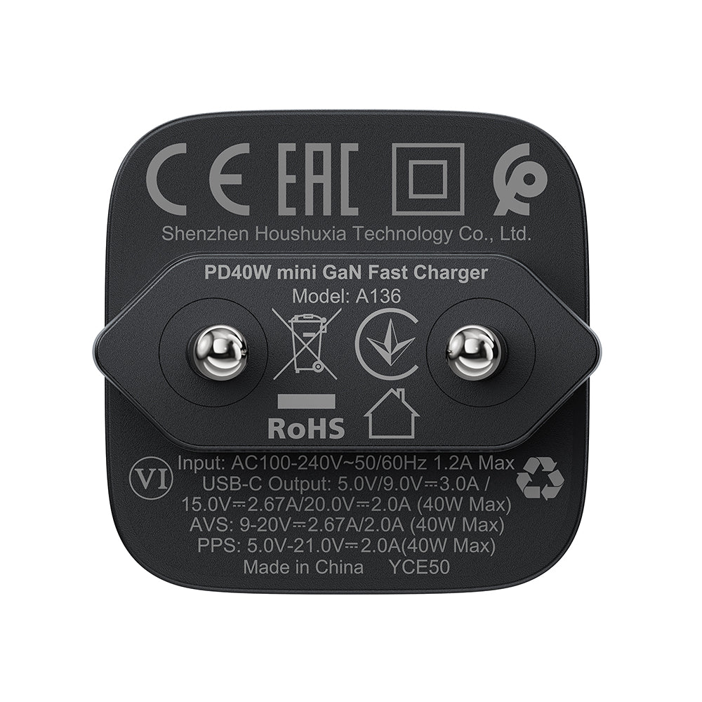 Punjač mreže Acefast A136, 40W, 3A, 1 x USB-C, Crni