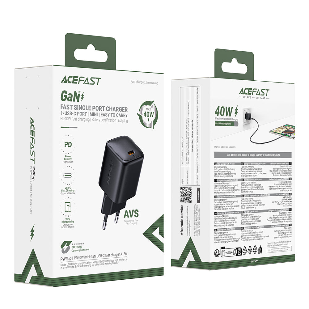 Punjač mreže Acefast A136, 40W, 3A, 1 x USB-C, Crni