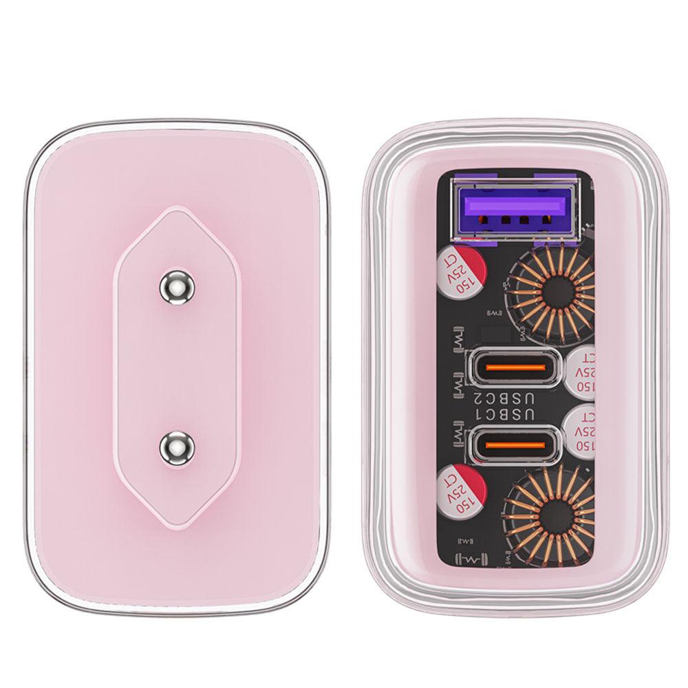 Punjač mreže Acefast A45 Exploration, 65W, 3.25A, 1 x USB-A - 2 x USB-C, Roze