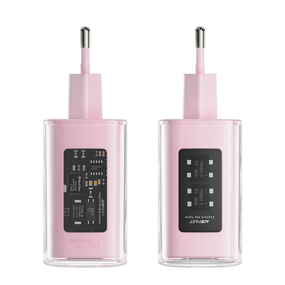 Punjač mreže Acefast A45 Exploration, 65W, 3.25A, 1 x USB-A - 2 x USB-C, Roze