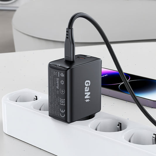Punjač za mrežu Acefast A49, 35W, 3A, 2 x USB-C, Crni