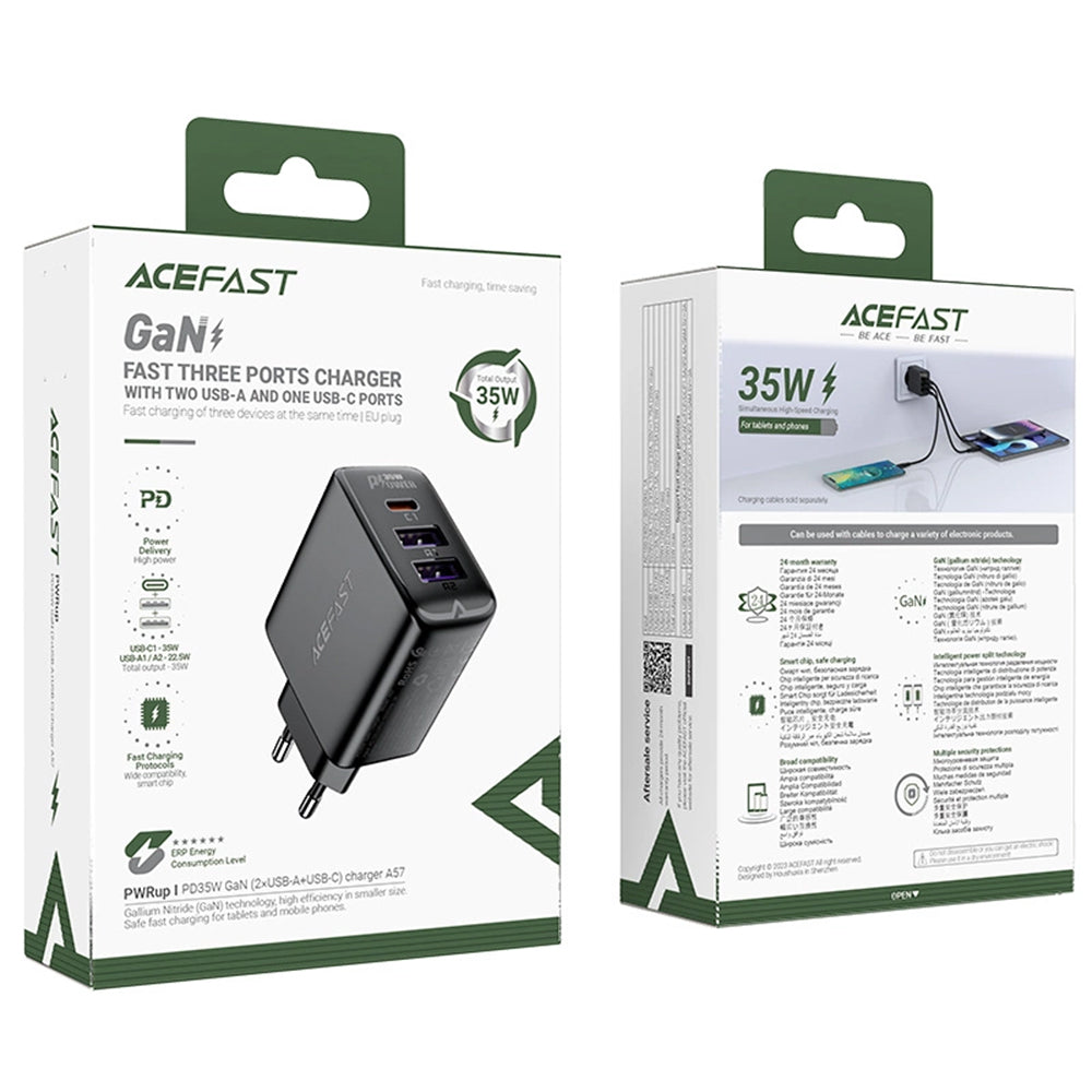 Punjač mreže Acefast A57, 35W, 3A, 2 x USB-A - 1 x USB-C, Crni