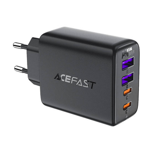 Punjač za mrežu Acefast A61, 45W, 3A, 2 x USB-A - 2 x USB-C, Crni