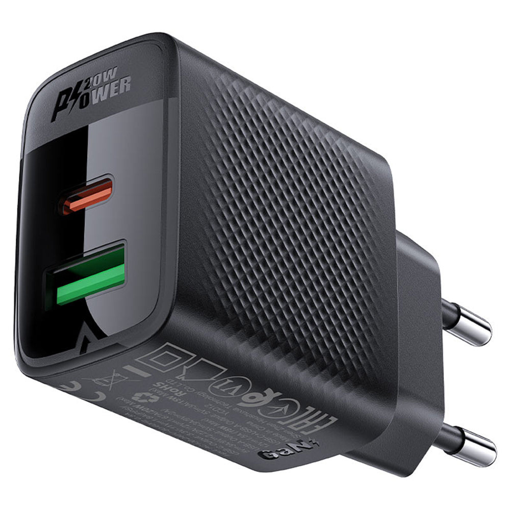 Punjač mreže Acefast A78, 20W, 3A, 1 x USB-A - 1 x USB-C, Crni