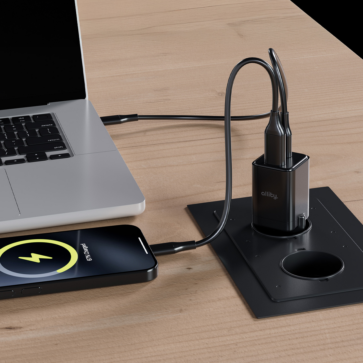 Punjač mreže Allity. ATC-01-30WAC Mini, 30W, 3A, 1 x USB-A - 1 x USB-C, Crna