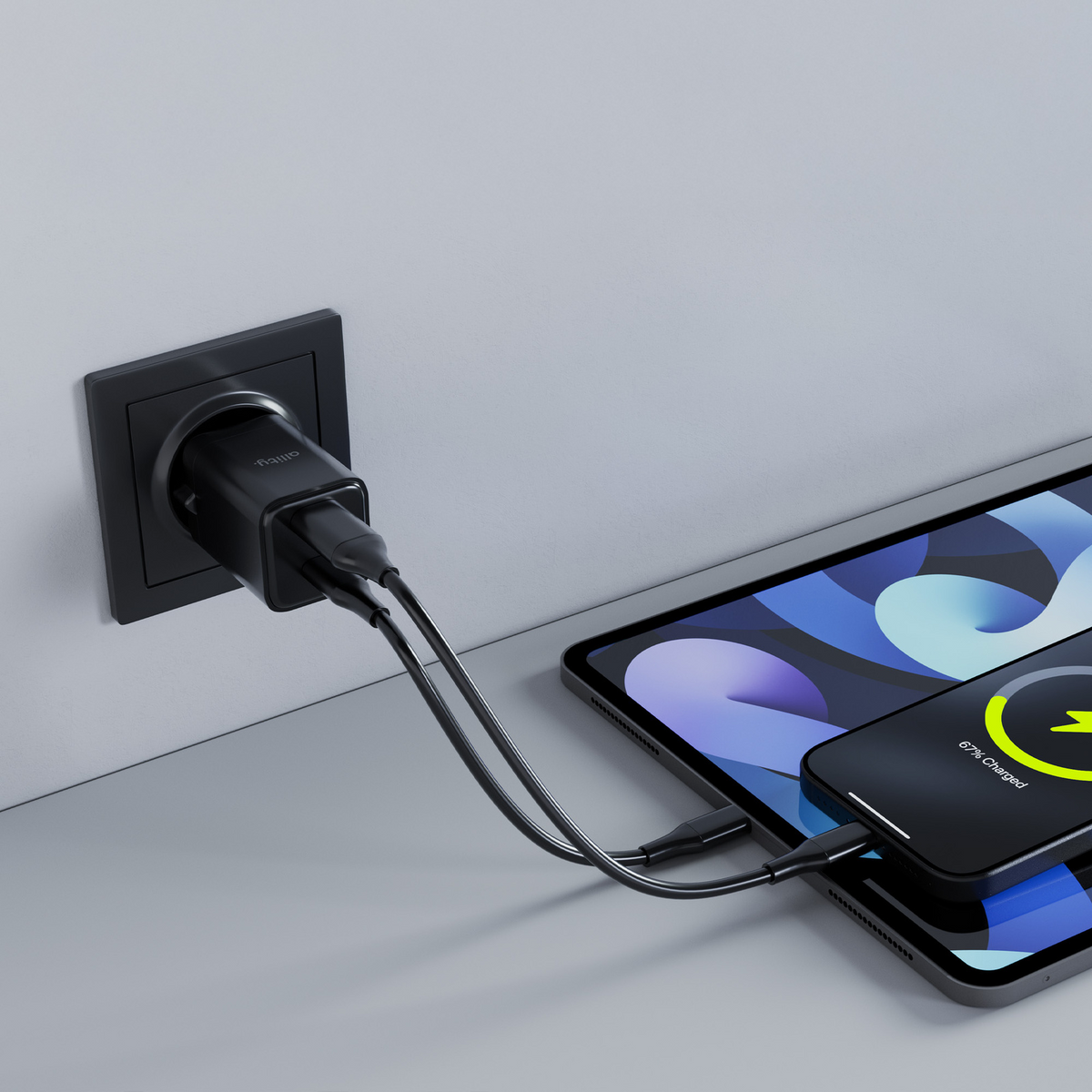Punjač mreže Allity. ATC-01-30WAC Mini, 30W, 3A, 1 x USB-A - 1 x USB-C, Crna