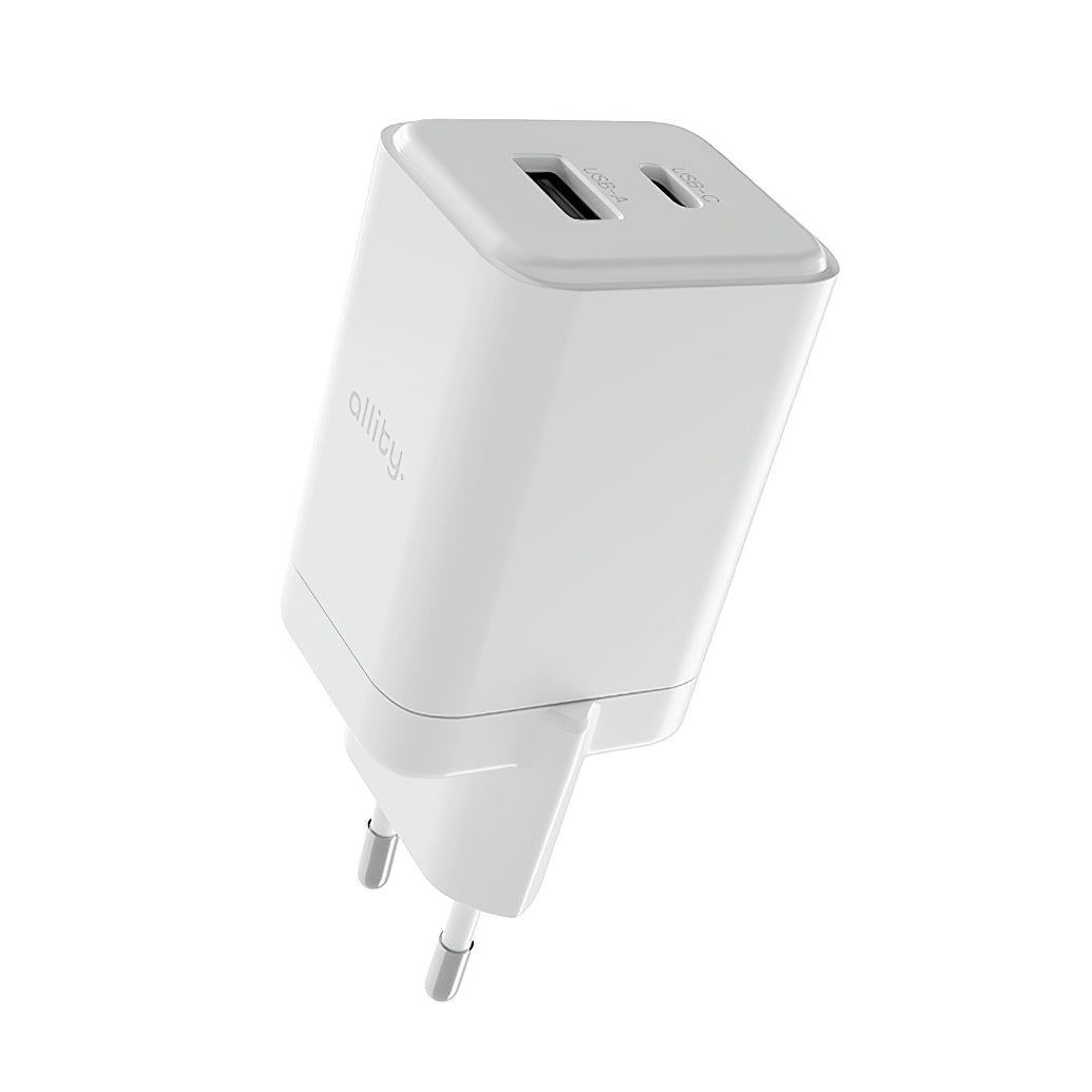 Punjač mreže Allity. ATC-01-45WCC Fast, 45W, 3A, 1 x USB-A - 1 x USB-C, Beli