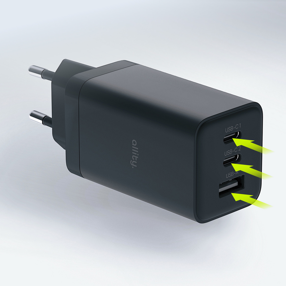 Punjač mreže Allity. ATC-01-65WACC Fast, 65W, 3.25A, 1 x USB-A - 2 x USB-C, Crna