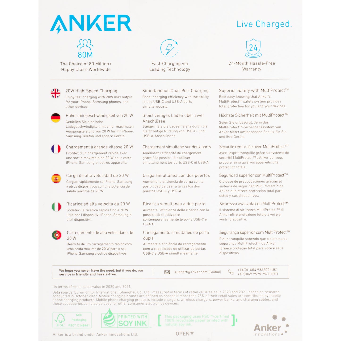 Punjač Anker 312, 20W, 3A, 1 x USB-A - 1 x USB-C, Beli A2348G21