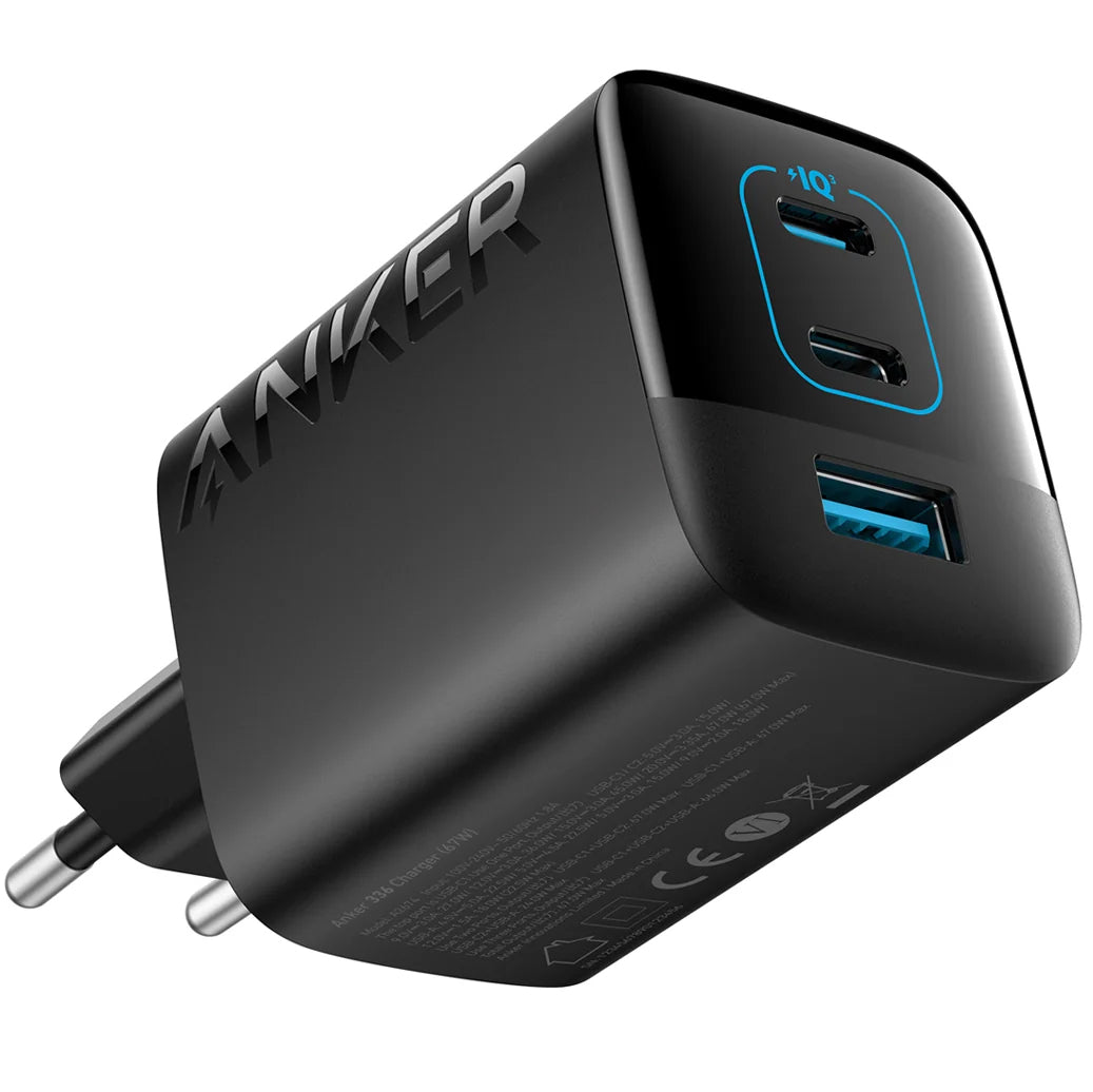 Punjač za mrežu Anker 336, 67W, 3.25A, 1 x USB-A - 2 x USB-C, Crni A2674G11