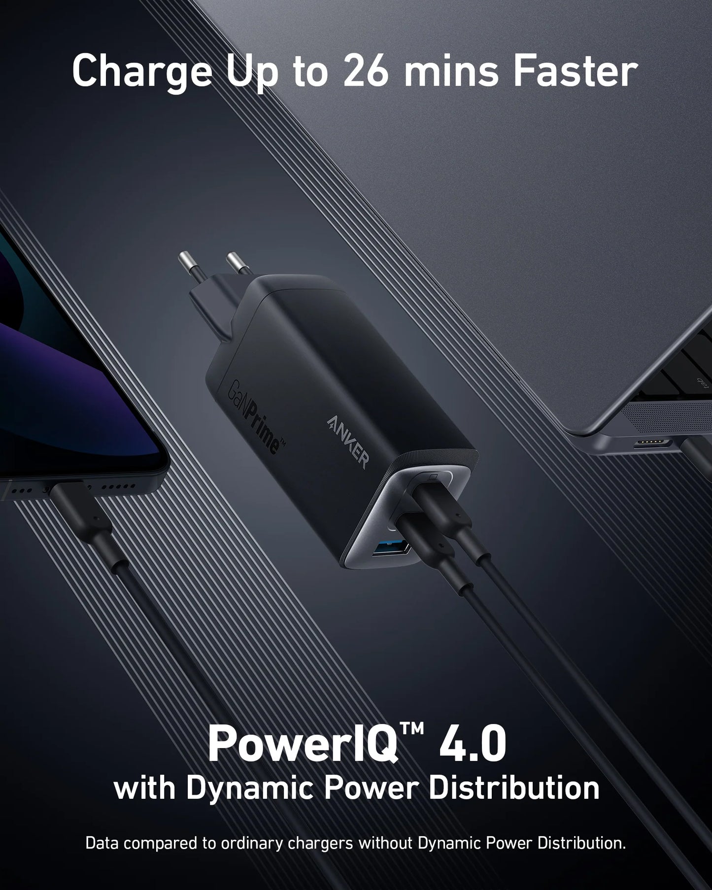 Punjač Anker 737 za mrežu, 120W, 5A, 1 x USB-A - 2 x USB-C, Crni