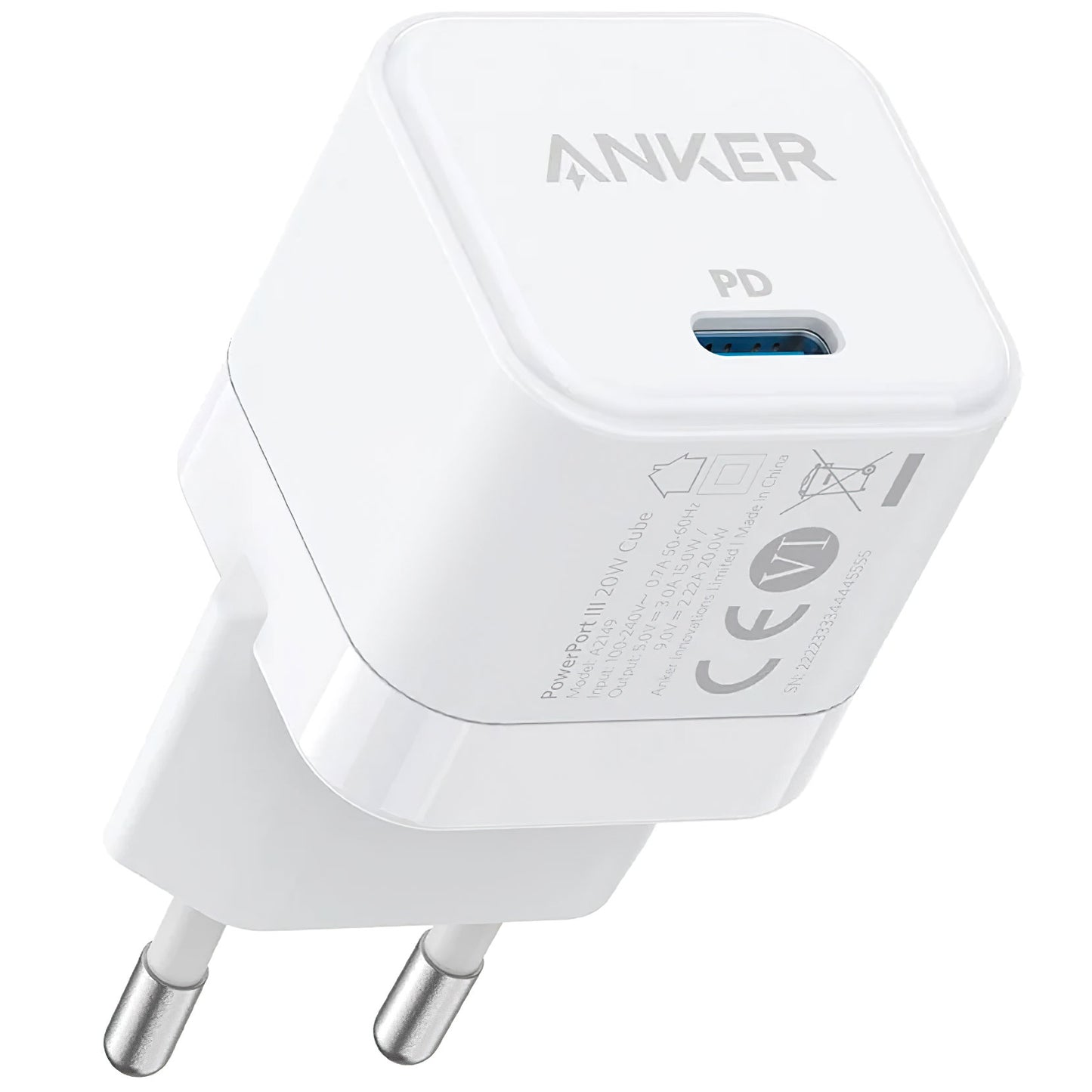 Punjač Anker PowerPort III Cube, 20W, 3A, 1 x USB-C, Beli A2149G21