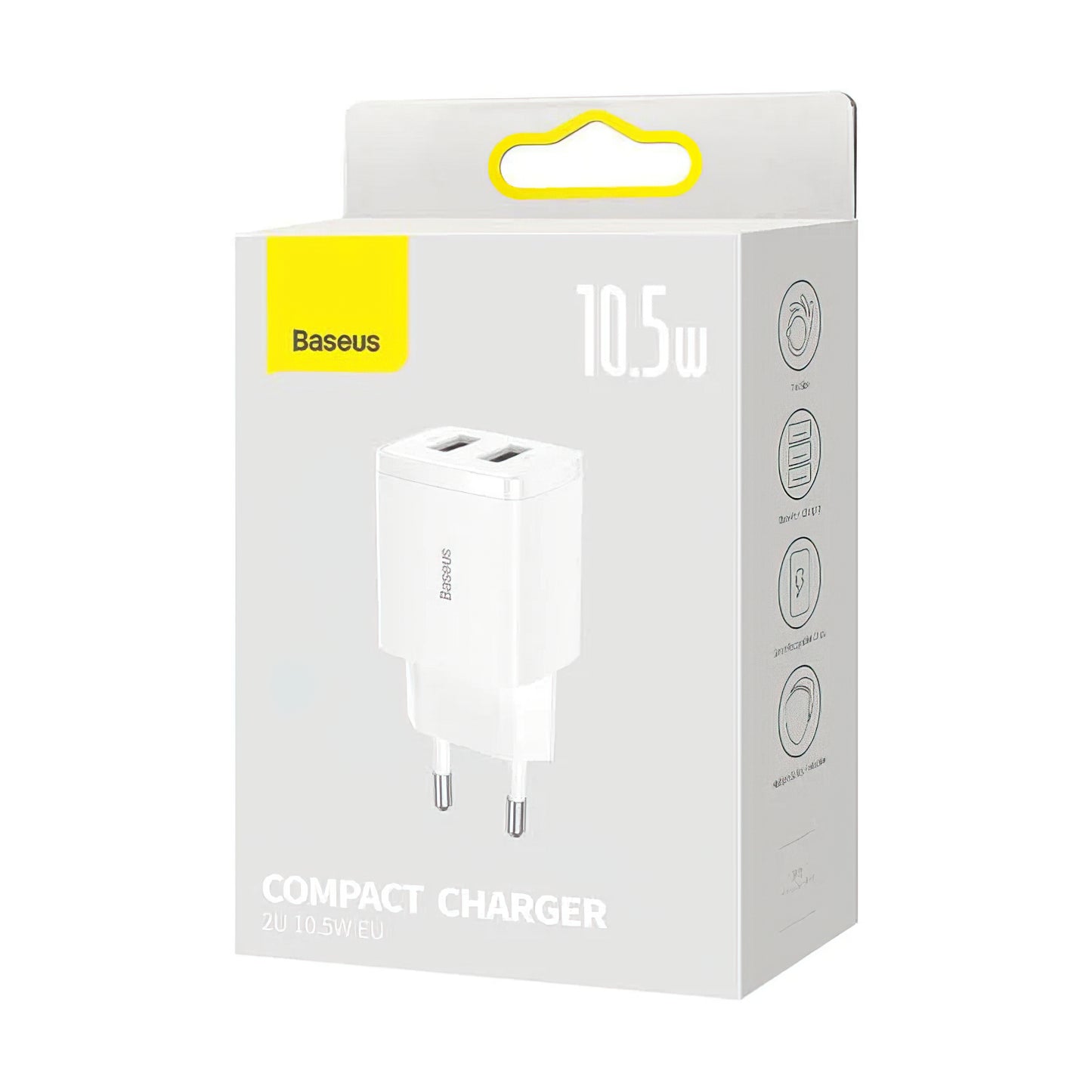 Punjač mreže Baseus Compact, 10.5W, 2.1A, 2 x USB-A, Beli CCXJ010202