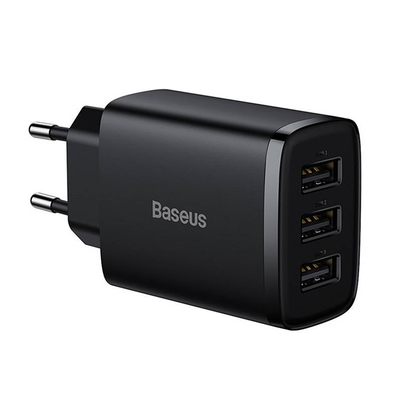 Punjač za mrežu Baseus Compact 3U, 17W, 2.1A, 3 x USB-A, Crni CCXJ020101