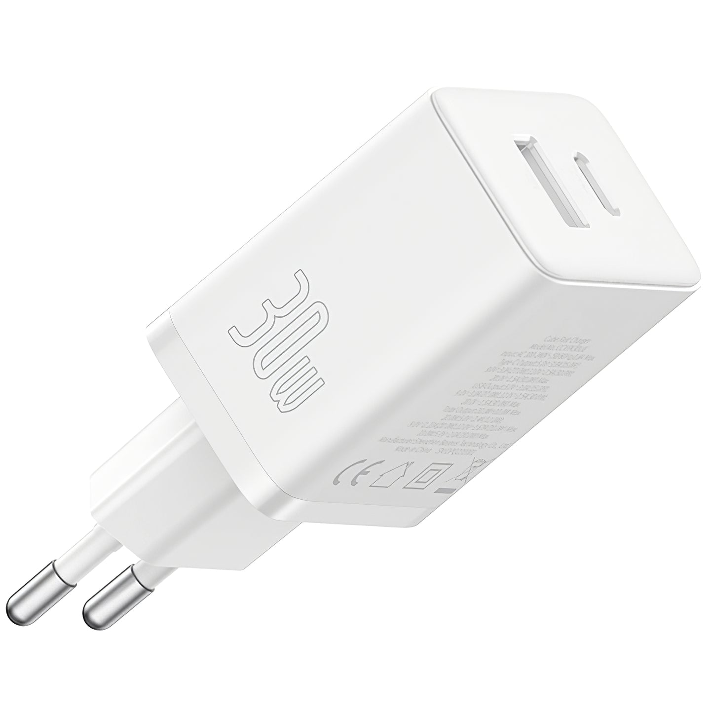 Punjač Baseus Cube, 30W, 2.4A, 1 x USB-A - 1 x USB-C, Beli P10111404213-00
