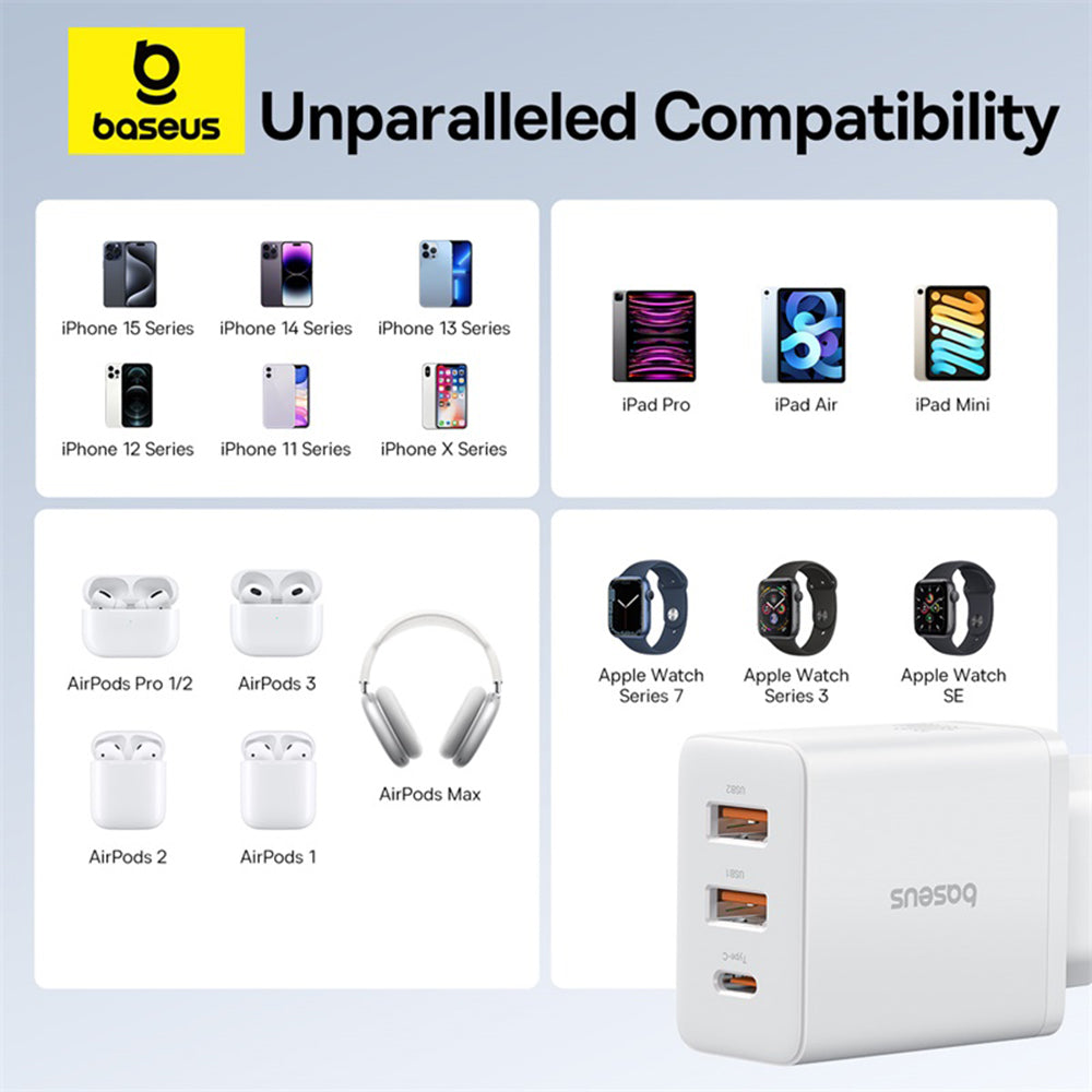 Punjač Baseus Cube, 30W, 3A, 2 x USB-A - 1 x USB-C, Beli P10111402213-00