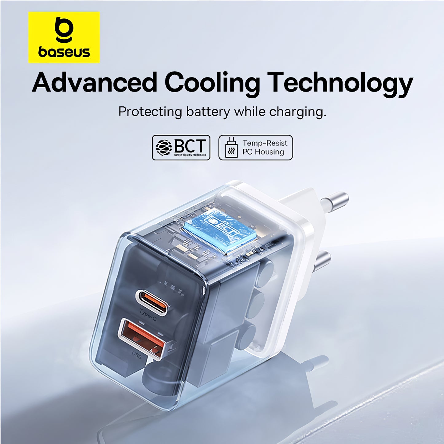 Punjač Baseus Cube, 30W, 2.4A, 1 x USB-A - 1 x USB-C, Beli P10111404213-00