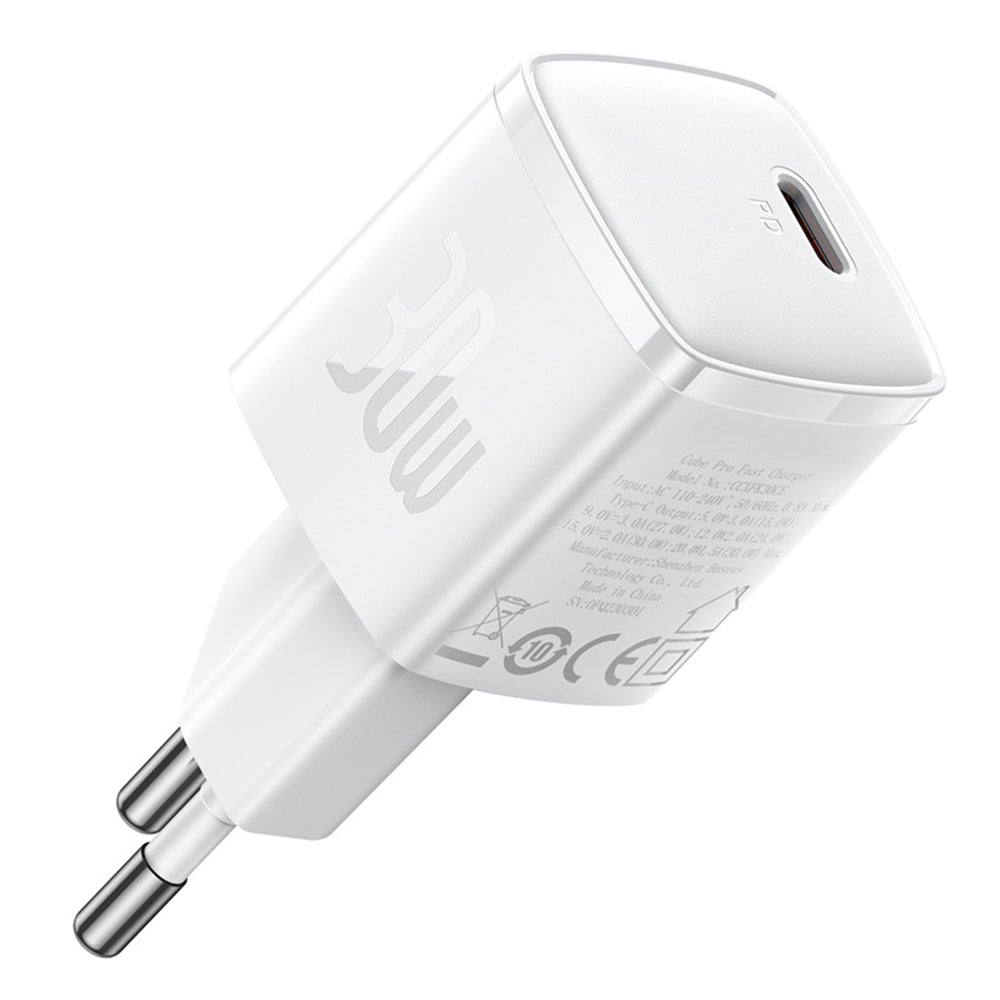 Punjač mreže Baseus Cube Pro, 30W, 3A, 1 x USB-C, Beli CCXF000302