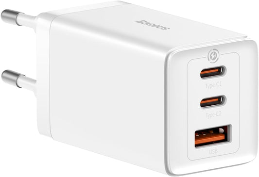 Punjač mreže Baseus GaN5 Pro, 65W, 3.25A, 1 x USB-A - 2 x USB-C, Beli CCGP120202