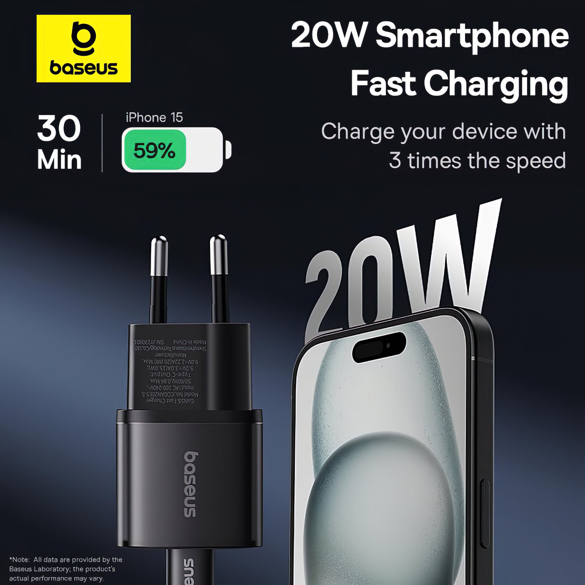 Punjač Baseus GaN5S, 20W, 3A, 1 x USB-C, Crni P10162503113-00