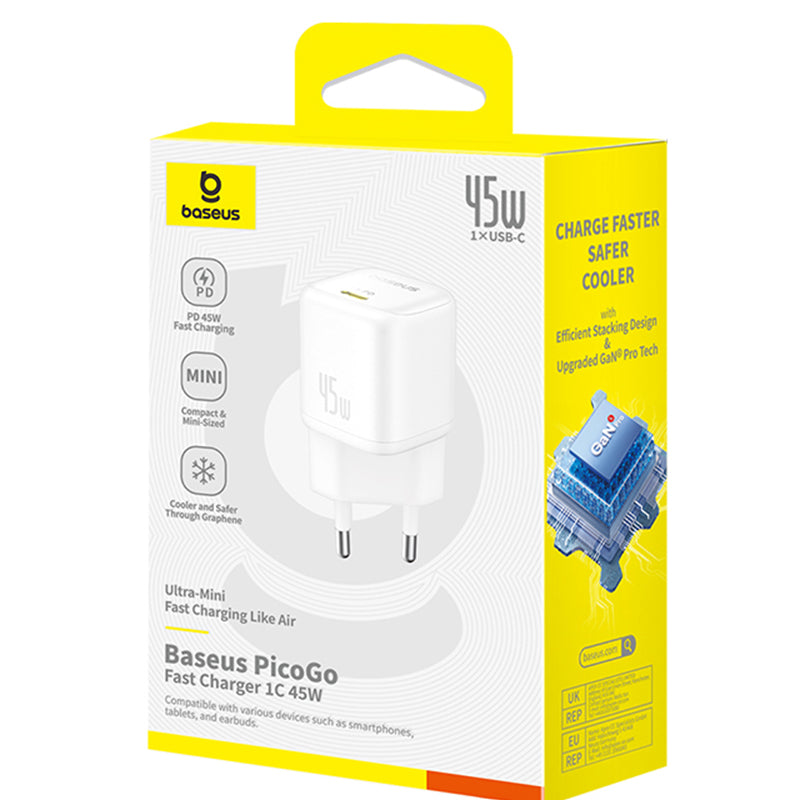 Punjač mreže Baseus PicoGo, 45W, 3A, 1 x USB-C, Beli P10176800213-00