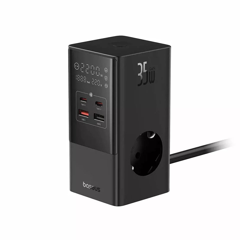 Produžni kabl Baseus PowerCombo, 35W, 5A, 2 x USB-A - 2 x USB-C - 3 x Schuko, Crni E00023606113-00