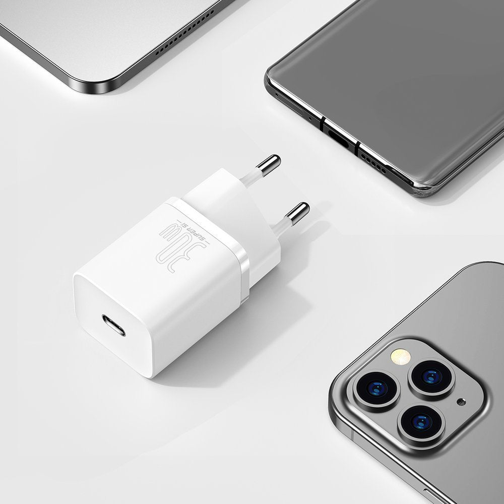 Punjač Baseus Super Si 1C, 30W, 3A, 1 x USB-C, Beli CCSUP-J02