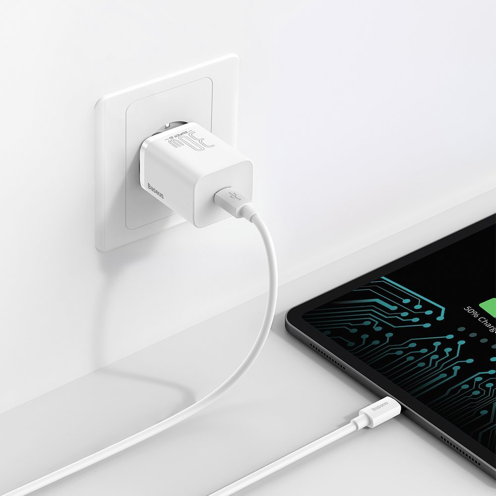 Punjač Baseus Super Si 1C, 30W, 3A, 1 x USB-C, Beli CCSUP-J02