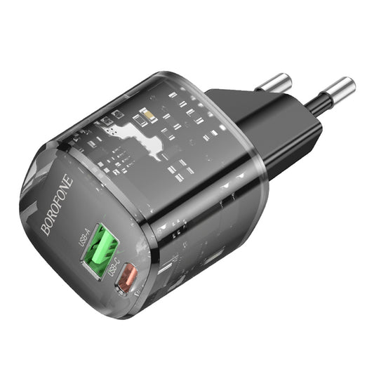 Punjač mreže Borofone BN17 Sunlight, 20W, 3A, 1 x USB-A - 1 x USB-C, Crni