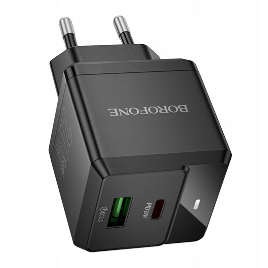 Punjač mreže Borofone BN19 Intenso, 20W, 3A, 1 x USB-A - 1 x USB-C, Crni