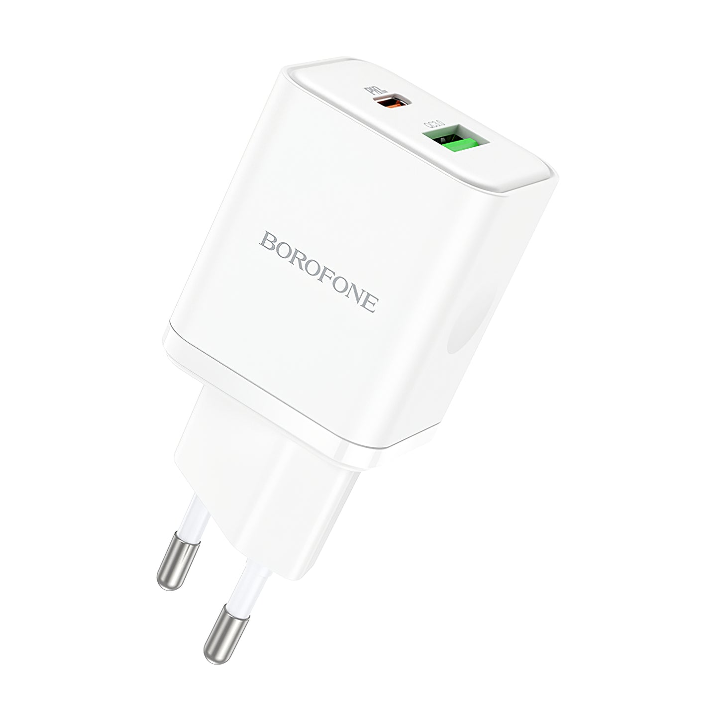 Punjač za mrežu Borofone BN7, 20W, 3A, 1 x USB-A - 1 x USB-C, Beli