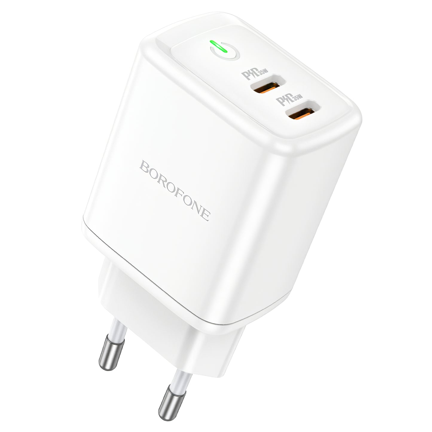 Punjač za mrežu Borofone BN9, 35W, 3A, 2 x USB-C, Beli