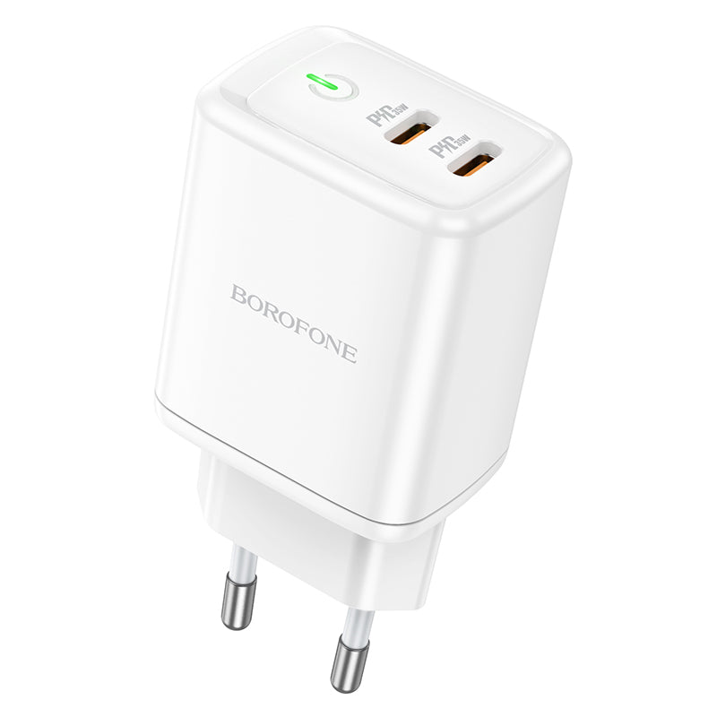 Punjač za mrežu Borofone BN9, 35W, 3A, 2 x USB-C, Beli