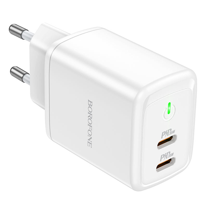 Punjač za mrežu Borofone BN9, 35W, 3A, 2 x USB-C, Beli