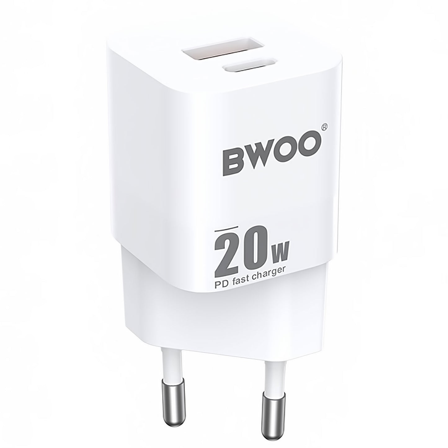Punjač za mrežu BWOO BO-CDA156, 20W, 3A, 1 x USB-A - 1 x USB-C, Beli