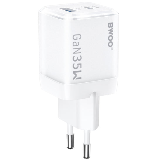Punjač za mrežu BWOO CDA222, 35W, 3A, 1 x USB-A - 1 x USB-C, Beli