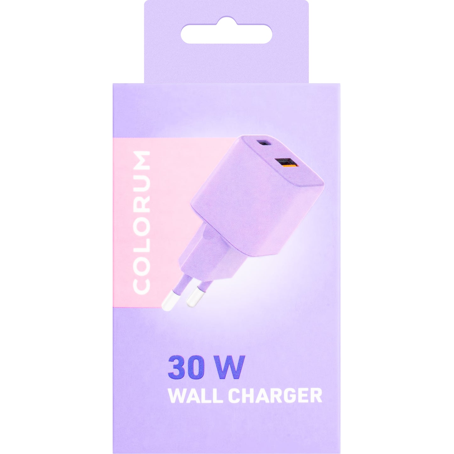 Punjač za mrežu Colorum CLS30-AC-09, 30W, 3A, 1 x USB-A - 1 x USB-C, Ljubičasti