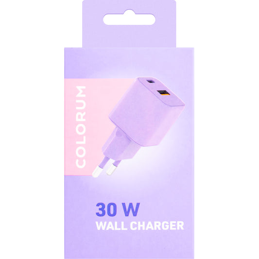 Punjač za mrežu Colorum CLS30-AC-09, 30W, 3A, 1 x USB-A - 1 x USB-C, Ljubičasti