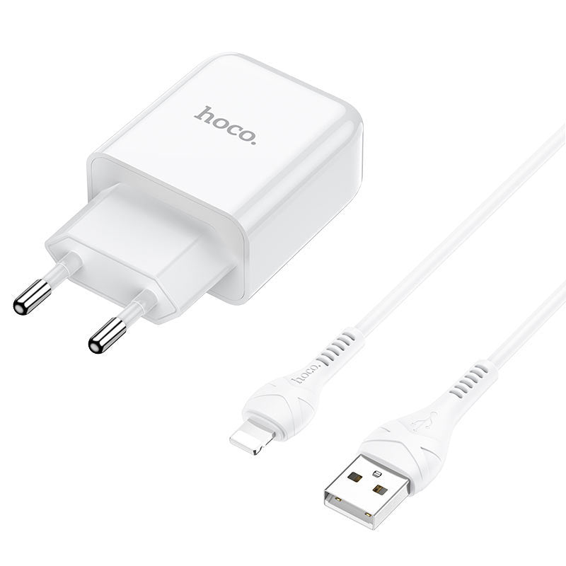 Punjač za mrežu sa Lightning kablom HOCO N2, 10W, 2A, 1 x USB-A, Bela