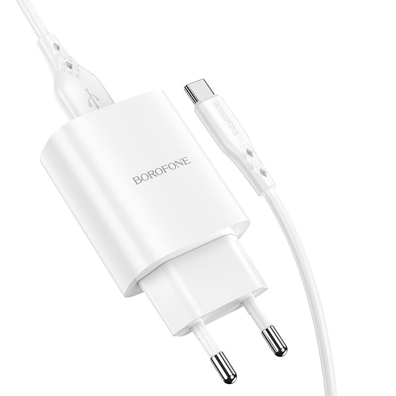 Punjač za mrežu sa USB-C kablom Borofone BN1, 10W, 2.1A, 1 x USB-A, Beli
