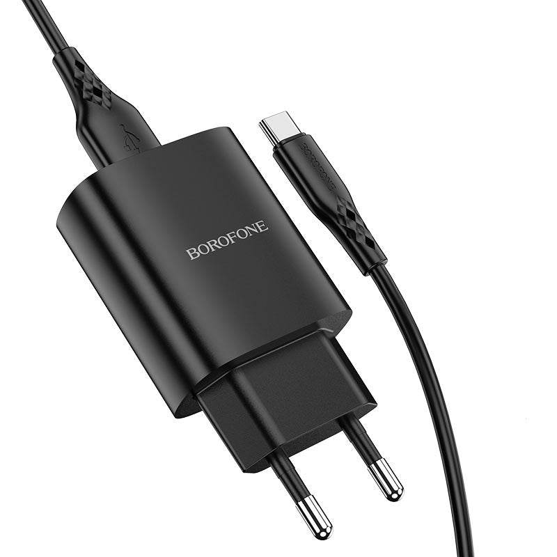 Punjač za mrežu sa USB-C kablom Borofone BN1, 10W, 2.1A, 1 x USB-A, Crni