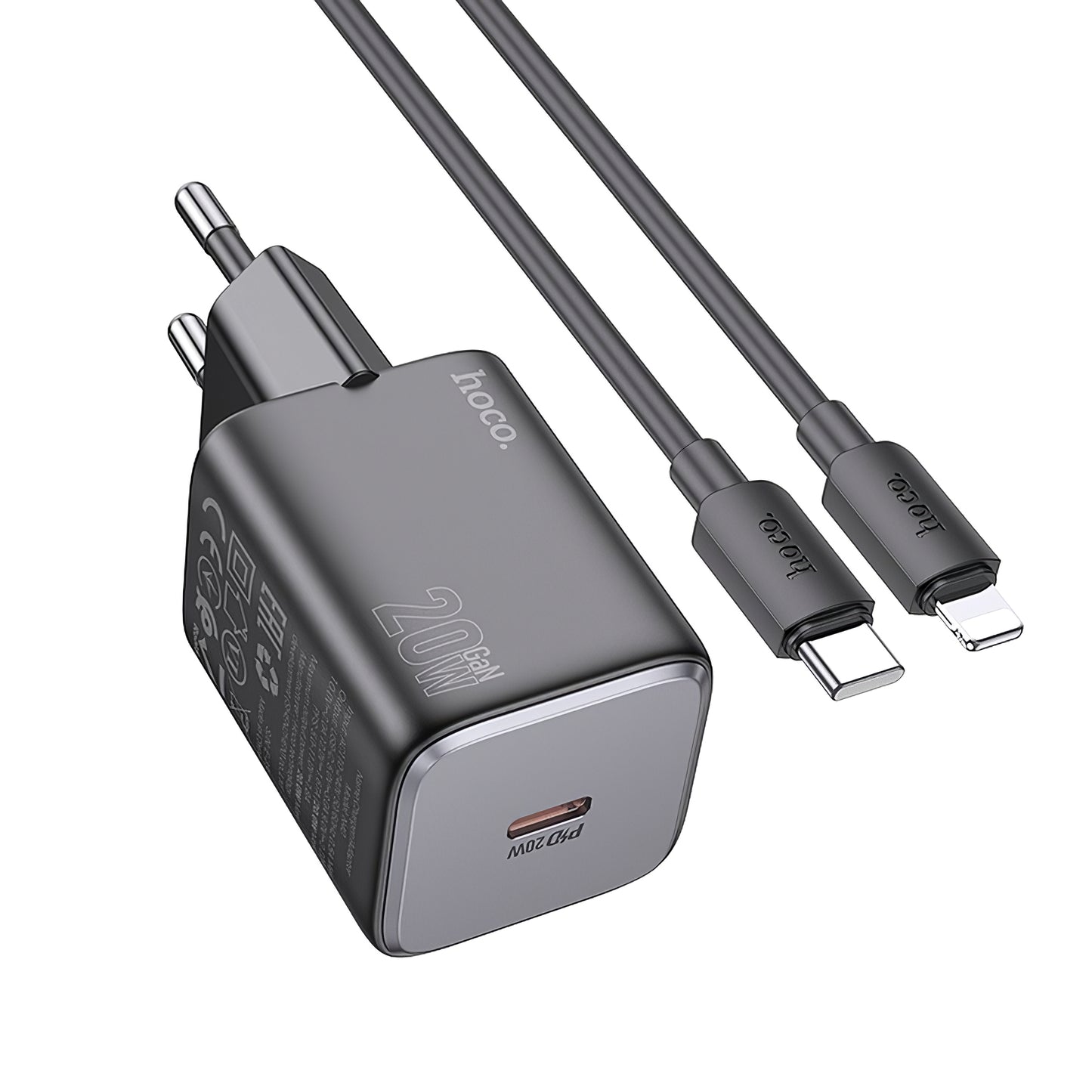 Punjač za mrežu sa Lightning kablom HOCO N40, 20W, 3A, 1 x USB-C, Crni