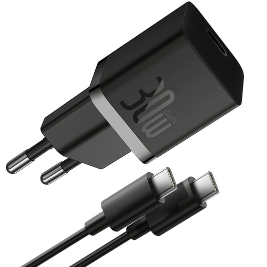 Punjač za mrežu sa USB-C kablom Baseus GaN5S, 30W, 3A, 1 x USB-C, crni P10110902113-00