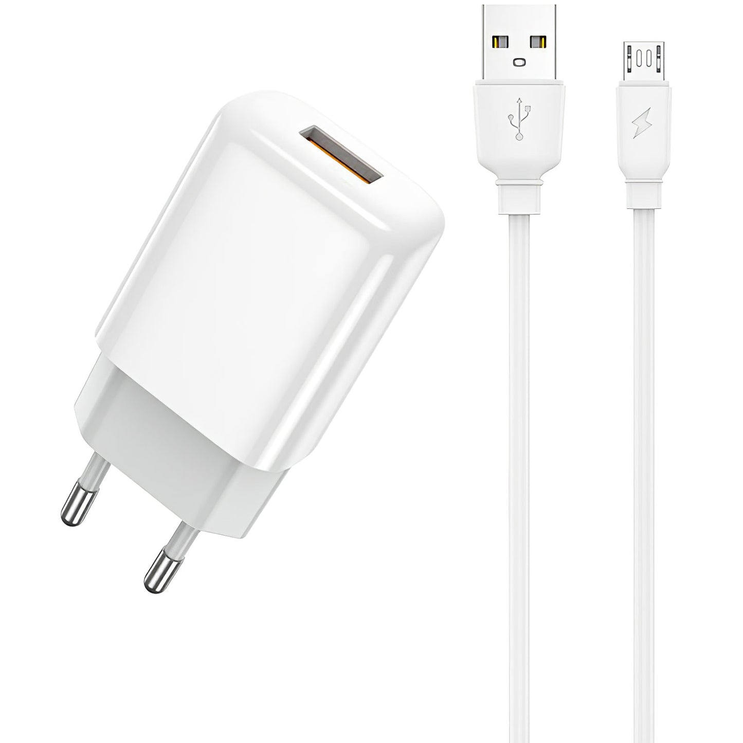 Punjač za mrežu sa microUSB kablom Prestico F7S, 12W, 2.4A, 1 x USB-A, Beli
