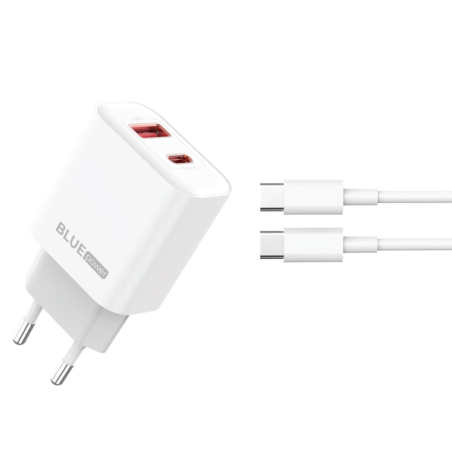 Punjač za mrežu sa USB-C kablom Blue Power BPCE12C, 20W, 3A, 1 x USB-A - 1 x USB-C, Beli