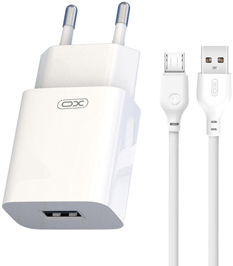 Punjač za mrežu sa microUSB kablom XO Design L99, 12W, 2.4A, 1 x USB-A, Beli