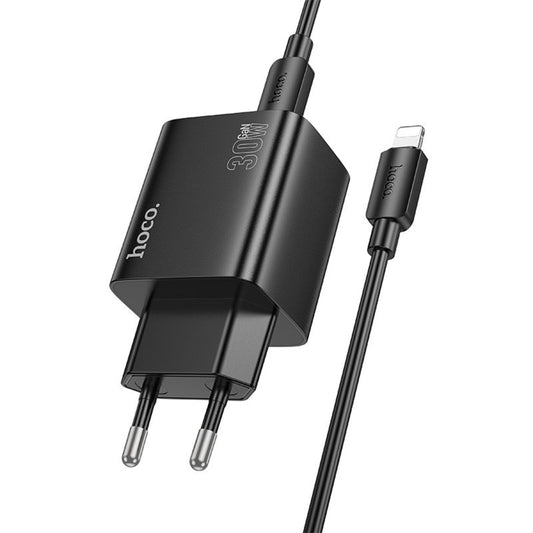 Punjač za mrežu sa Lightning kablom HOCO N56, 30W, 3A, 2 x USB-A - 2 x USB-C, Crni